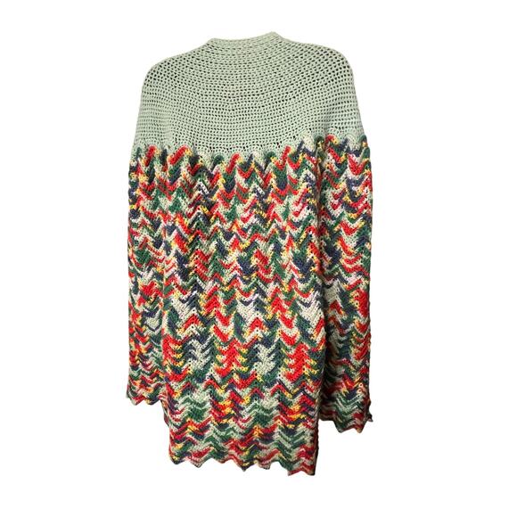 Vintage Crocheted Shawl sweater, handmade, button front, chevron pattern - Picture 2 of 3